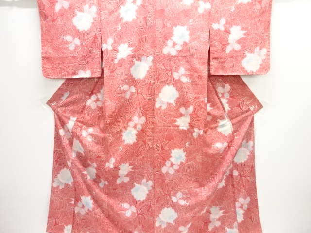 未使用品　抽象薔薇模様小紋着物